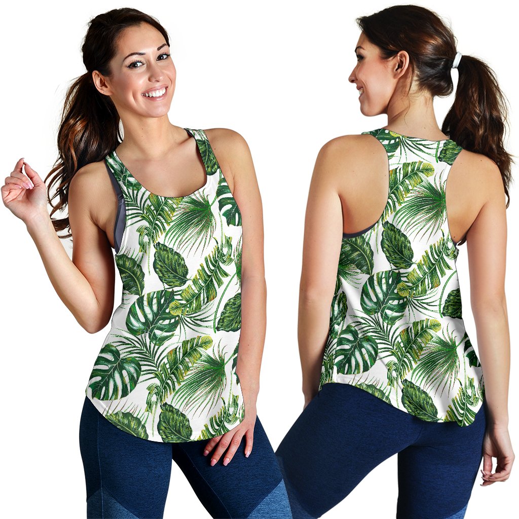 Green Pattern Tropical Palm Leaves Women Racerback Tank Top