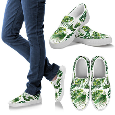 Green Pattern Tropical Palm Leaves Women Slip On Shoes