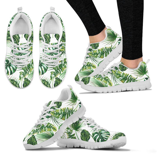Green Pattern Tropical Palm Leaves Women Sneakers