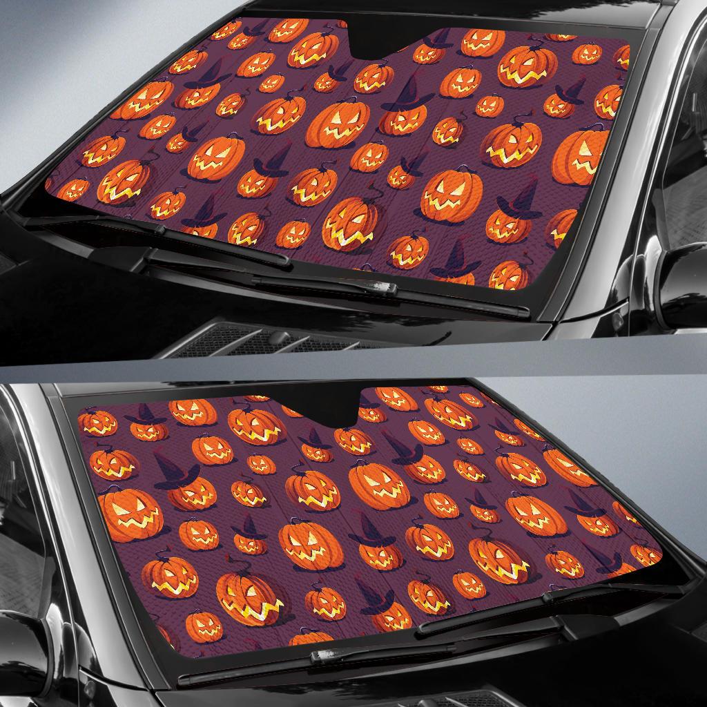 Halloween Pumpkin Pattern Print Design 03 Car Sun Shade-JORJUNE.COM