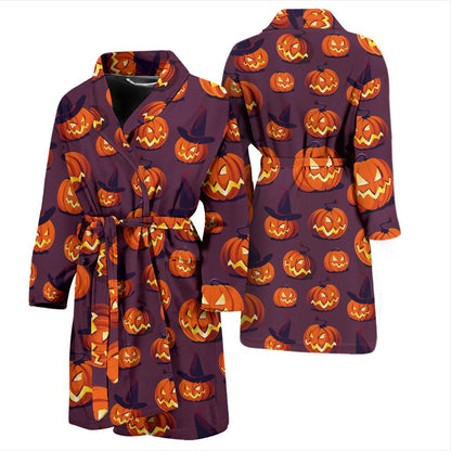 Halloween Pumpkin Pattern Print Design 03 Men Bathrobe-JORJUNE.COM