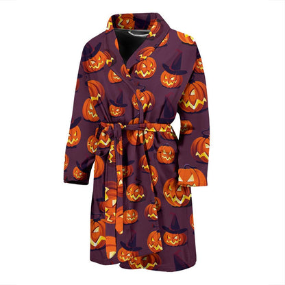 Halloween Pumpkin Pattern Print Design 03 Men Bathrobe-JORJUNE.COM