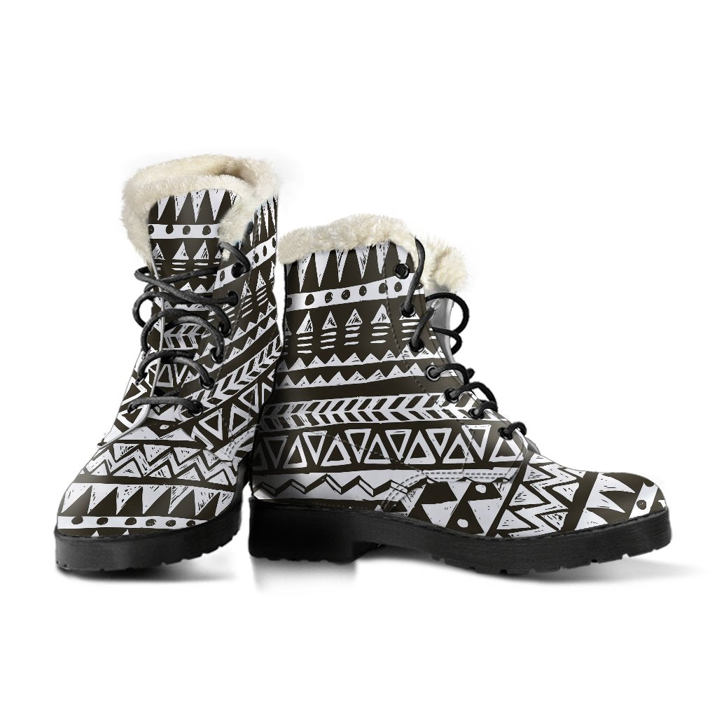 Hand draw Tribal Aztec Faux Fur Leather Boots