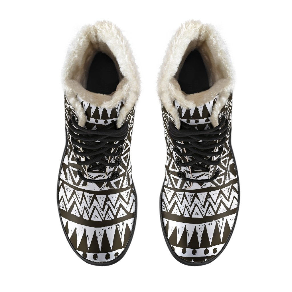 Hand draw Tribal Aztec Faux Fur Leather Boots