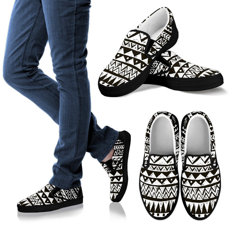 Hand Draw Tribal Aztec Men Slip On Shoes