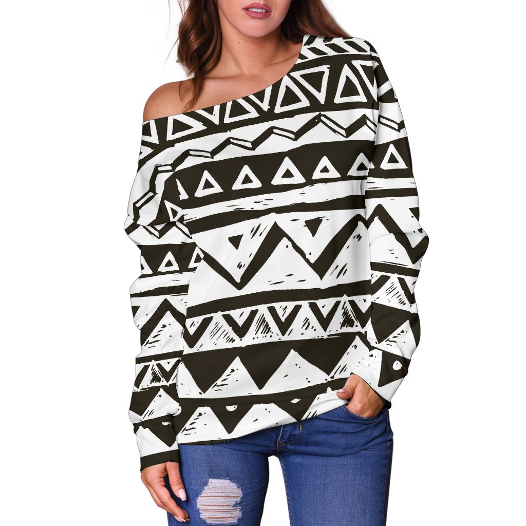 Hand Draw Tribal Aztec Off Shoulder Sweatshirt
