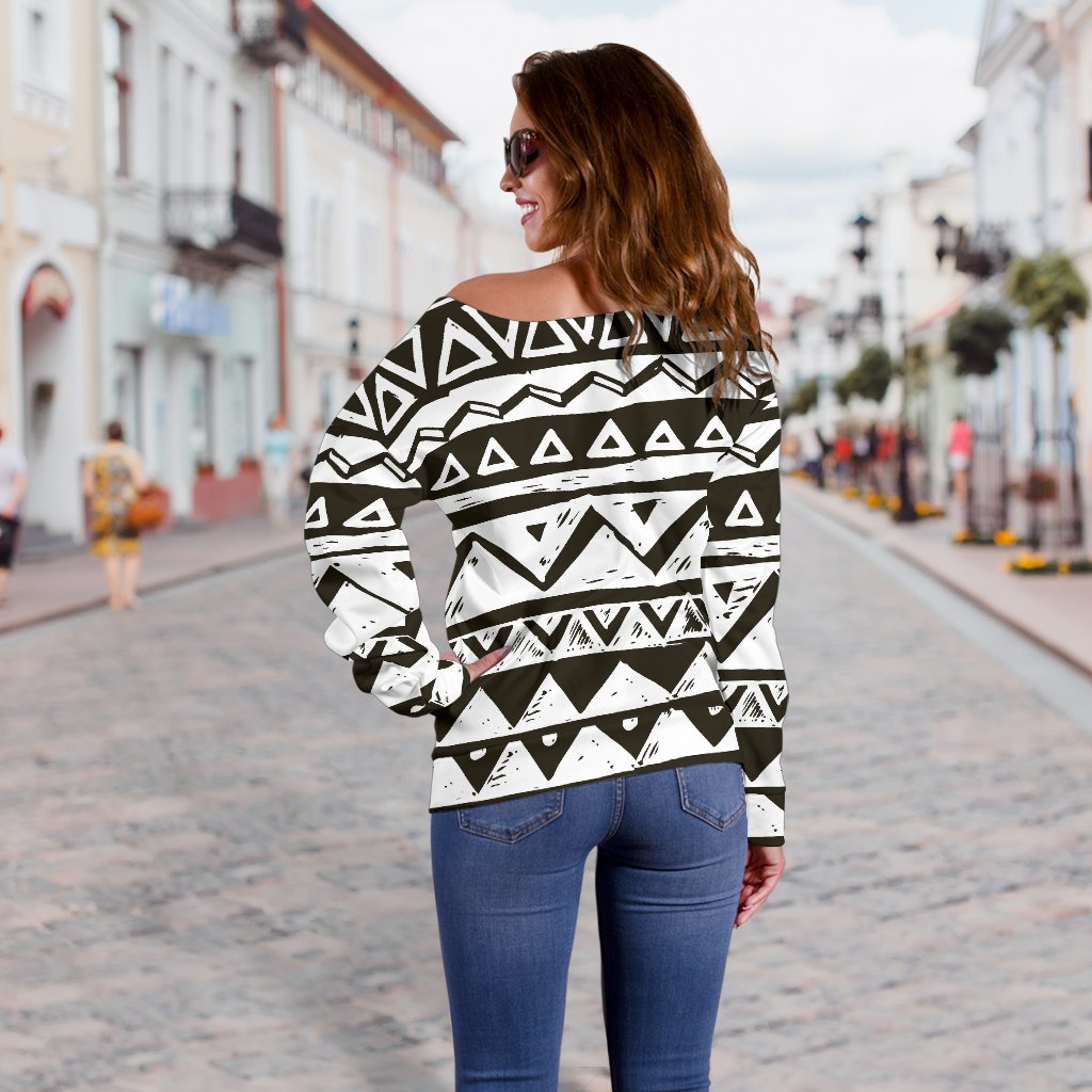 Hand Draw Tribal Aztec Off Shoulder Sweatshirt