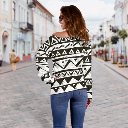Hand Draw Tribal Aztec Off Shoulder Sweatshirt