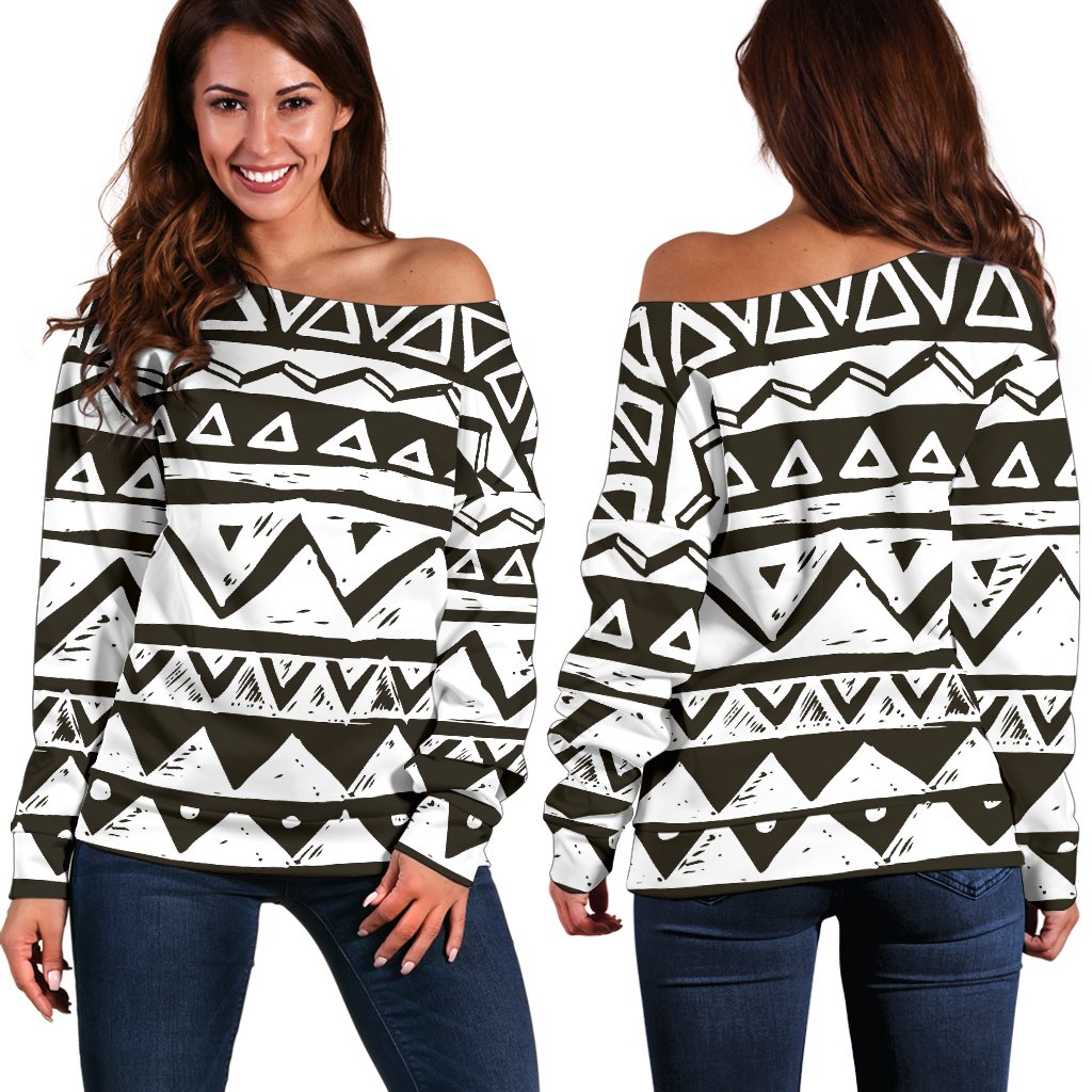 Hand Draw Tribal Aztec Off Shoulder Sweatshirt