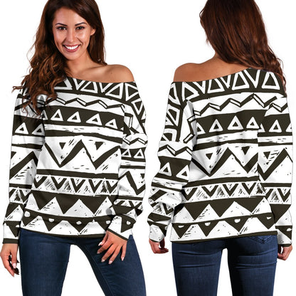 Hand Draw Tribal Aztec Off Shoulder Sweatshirt