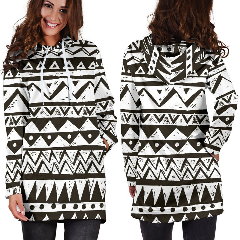 Hand draw Tribal Aztec Women Hoodie Dress