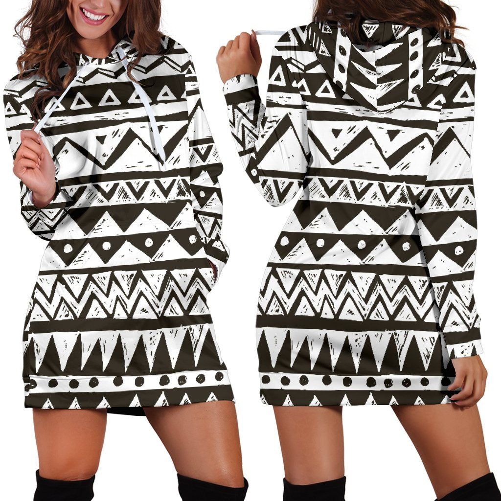 Hand draw Tribal Aztec Women Hoodie Dress