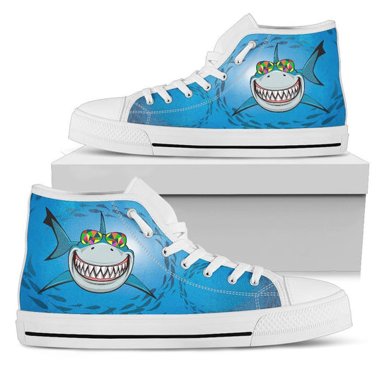 Happy Shark Women High Top Canvas Shoes