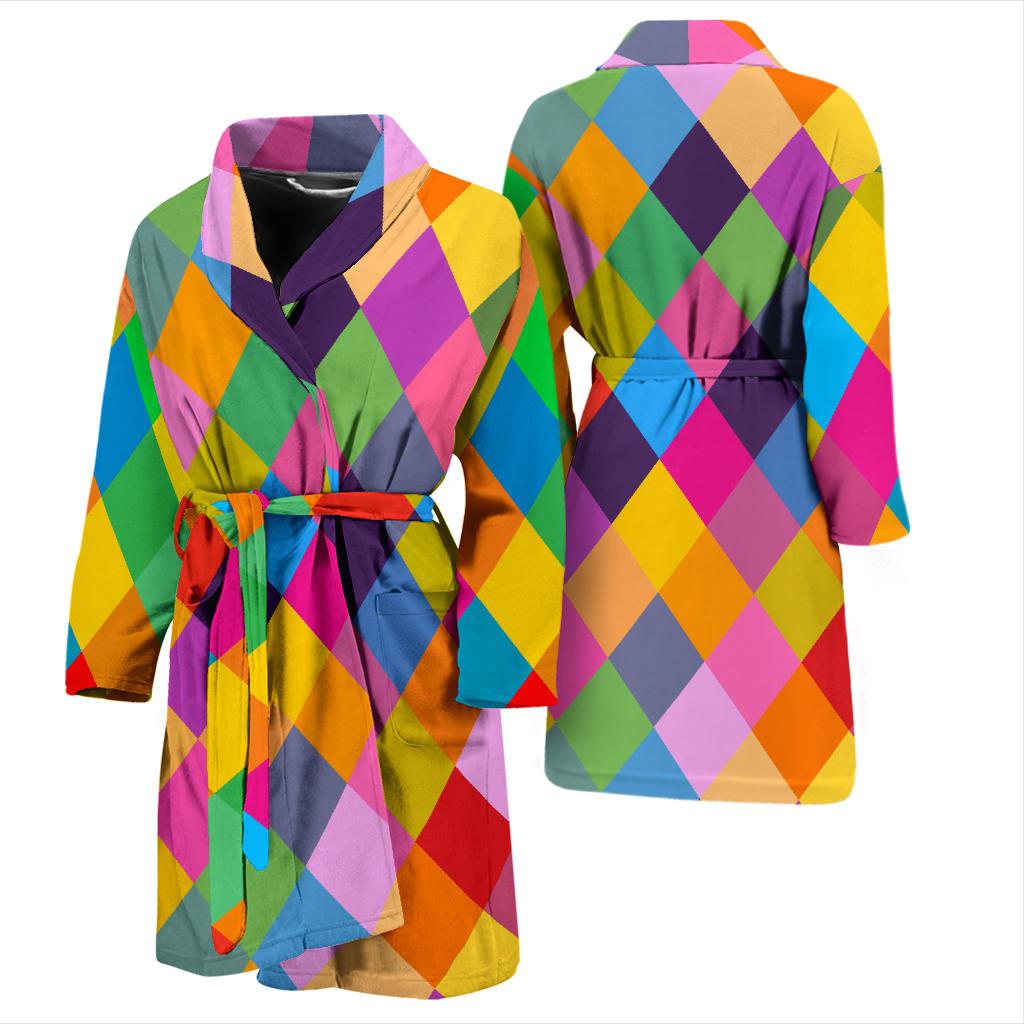 Harlequin Pattern Print Design 02 Men Bathrobe-JORJUNE.COM