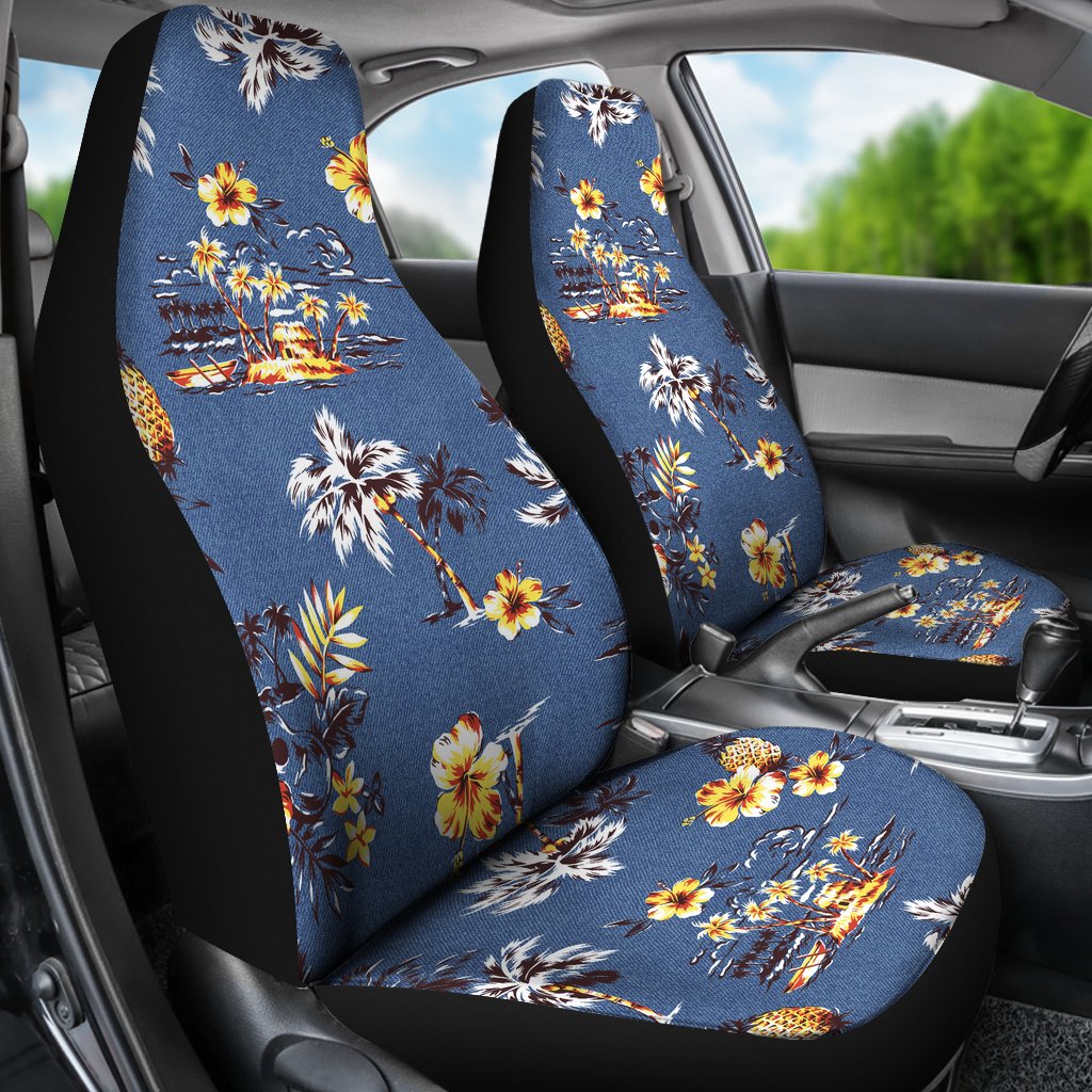 Hawaiian Flower Blue Print Universal Fit Car Seat Covers