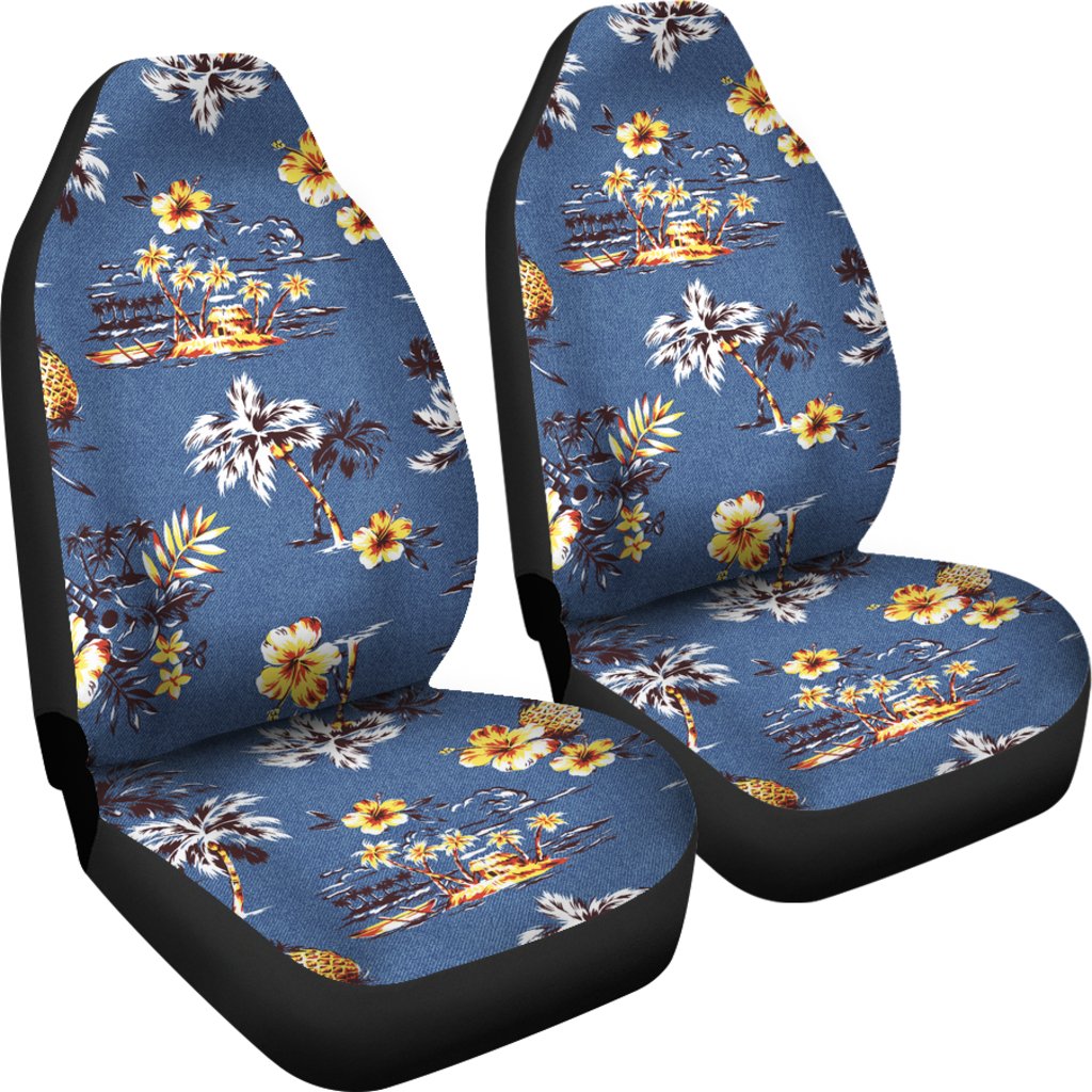 Hawaiian Flower Blue Print Universal Fit Car Seat Covers