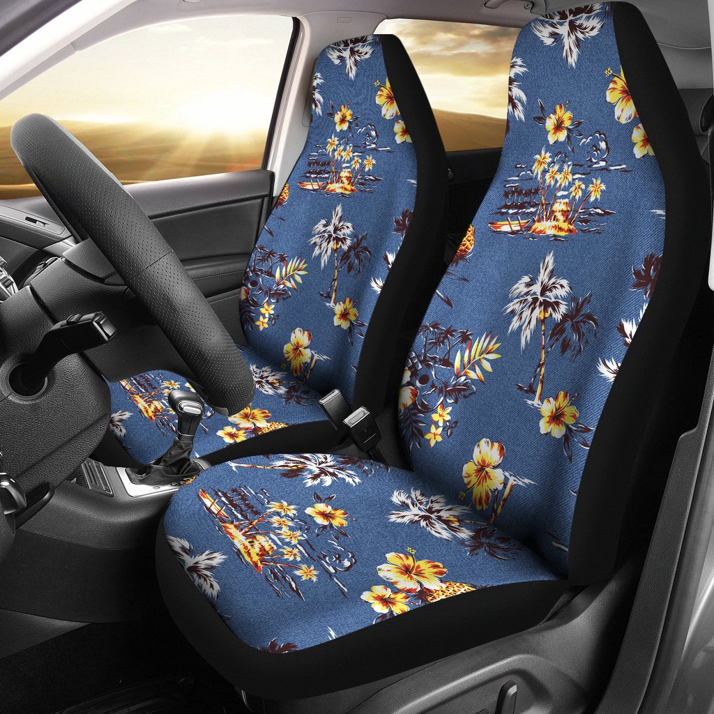 Hawaiian Flower Blue Print Universal Fit Car Seat Covers