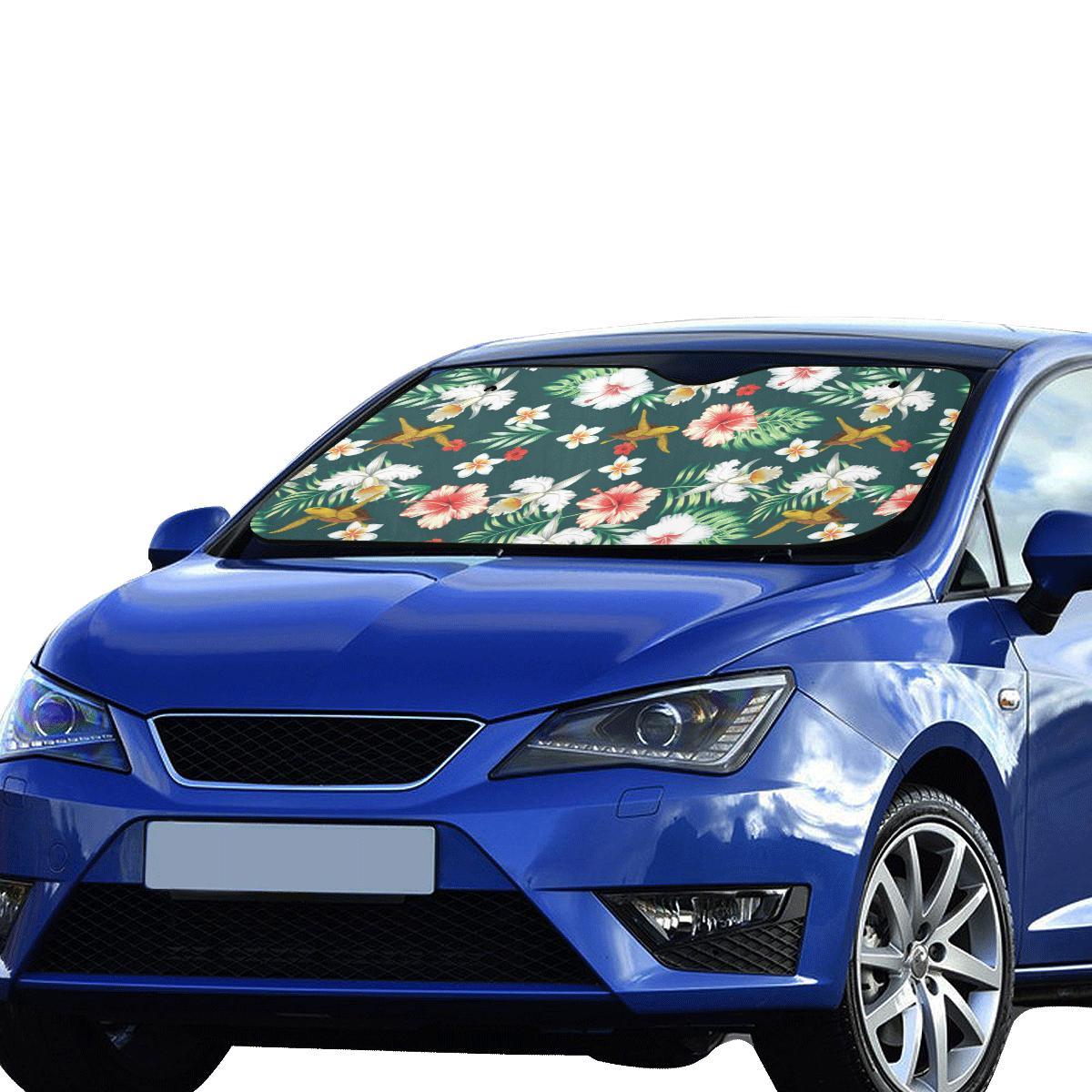 Hawaiian Flower Design with SeaTurtle Print Car Sun Shade-JorJune