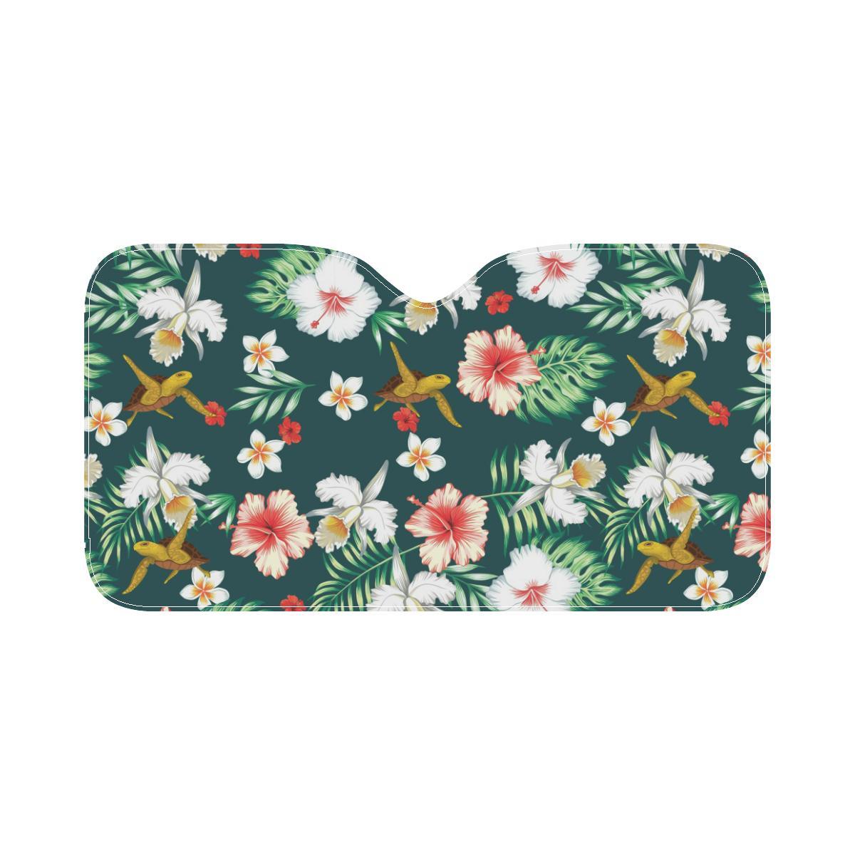 Hawaiian Flower Design with SeaTurtle Print Car Sun Shade-JorJune