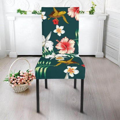 Hawaiian Flower Design with SeaTurtle Print Dining Chair Slipcover-JORJUNE.COM
