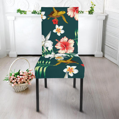 Hawaiian Flower Design with SeaTurtle Print Dining Chair Slipcover-JORJUNE.COM