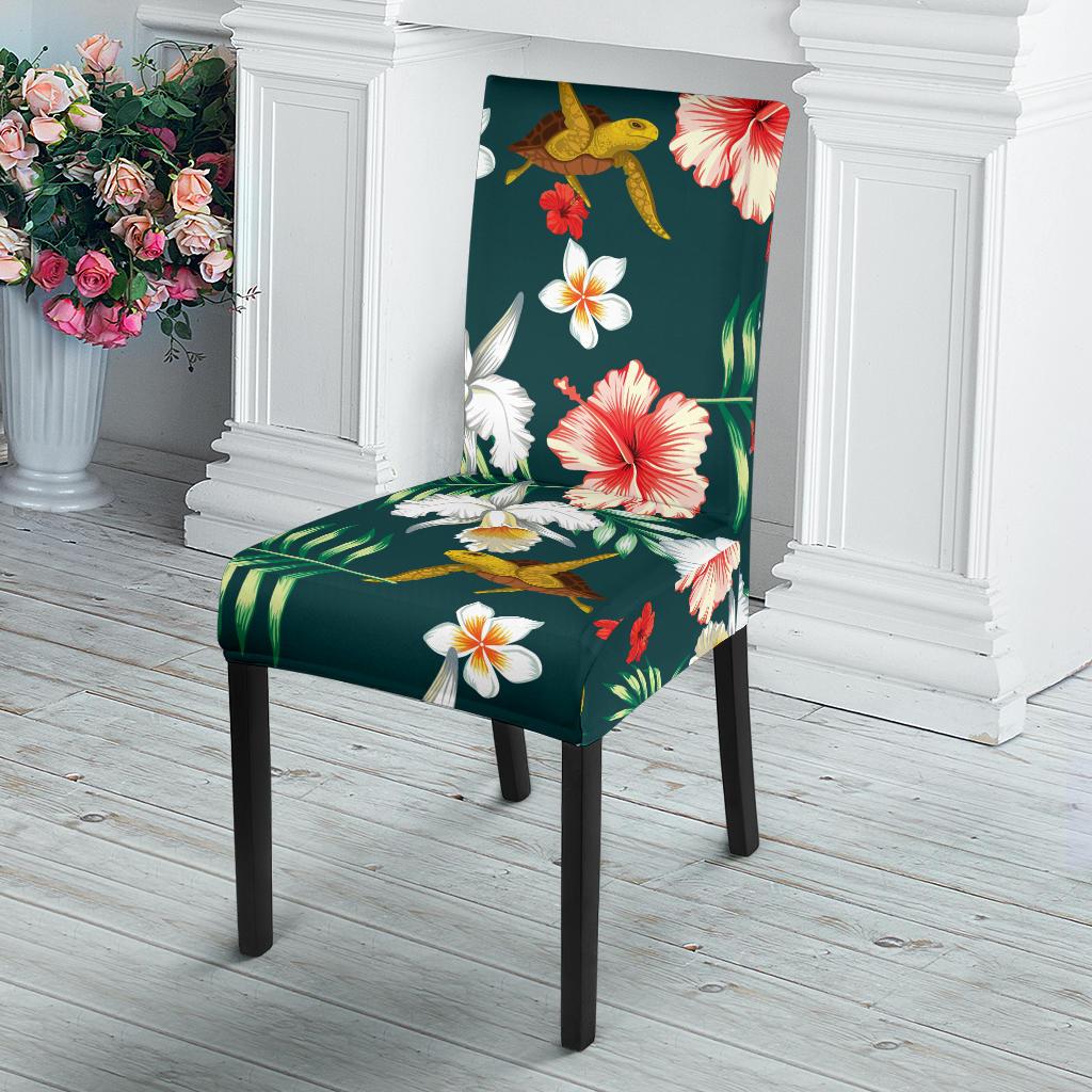 Hawaiian Flower Design with SeaTurtle Print Dining Chair Slipcover-JORJUNE.COM