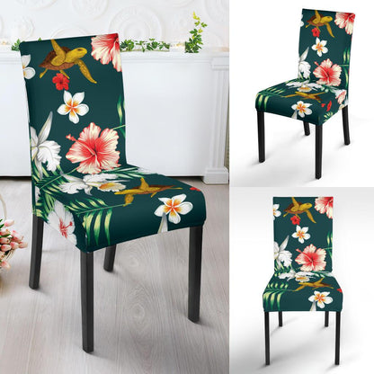 Hawaiian Flower Design with SeaTurtle Print Dining Chair Slipcover-JORJUNE.COM