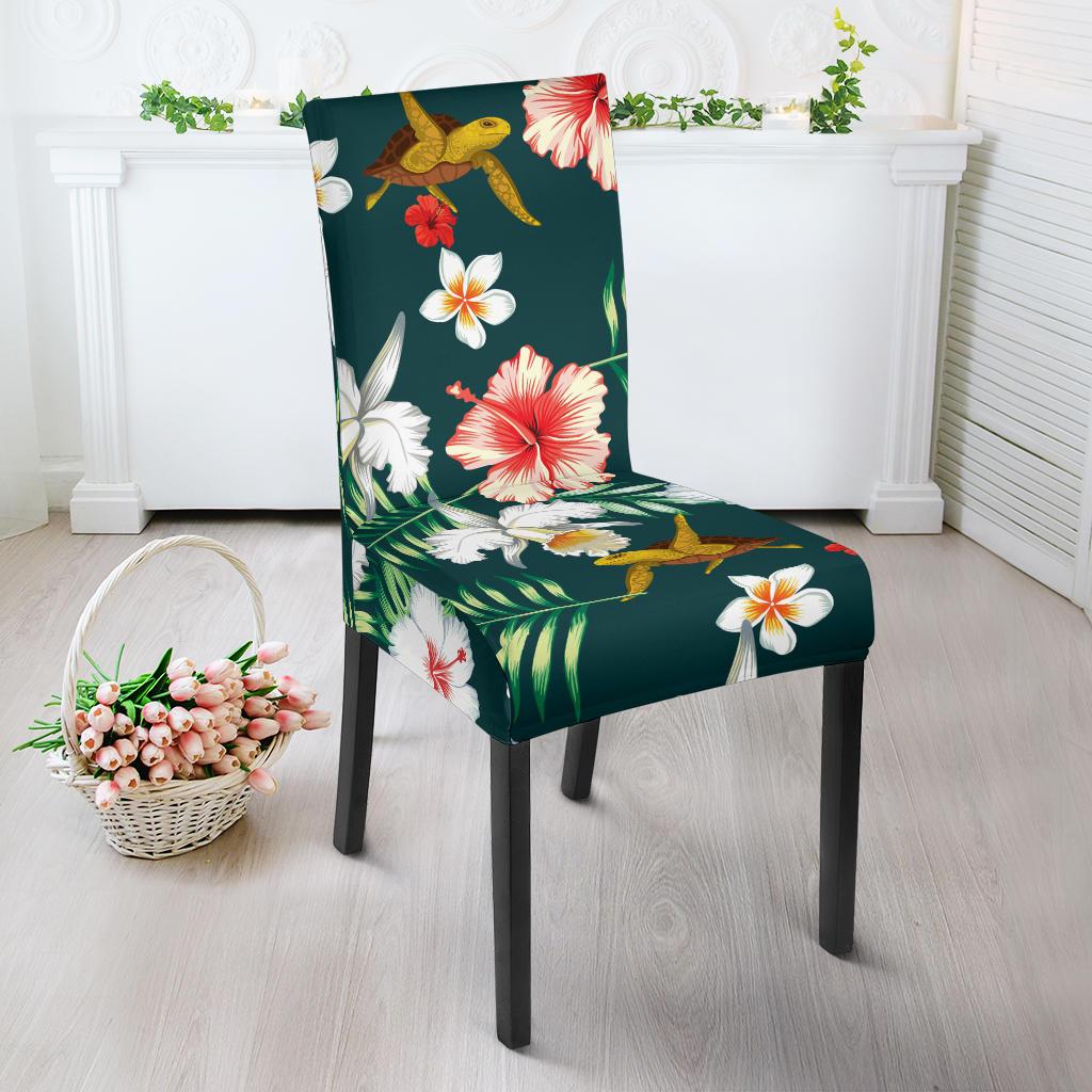 Hawaiian Flower Design with SeaTurtle Print Dining Chair Slipcover-JORJUNE.COM