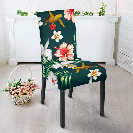 Hawaiian Flower Design with SeaTurtle Print Dining Chair Slipcover-JORJUNE.COM