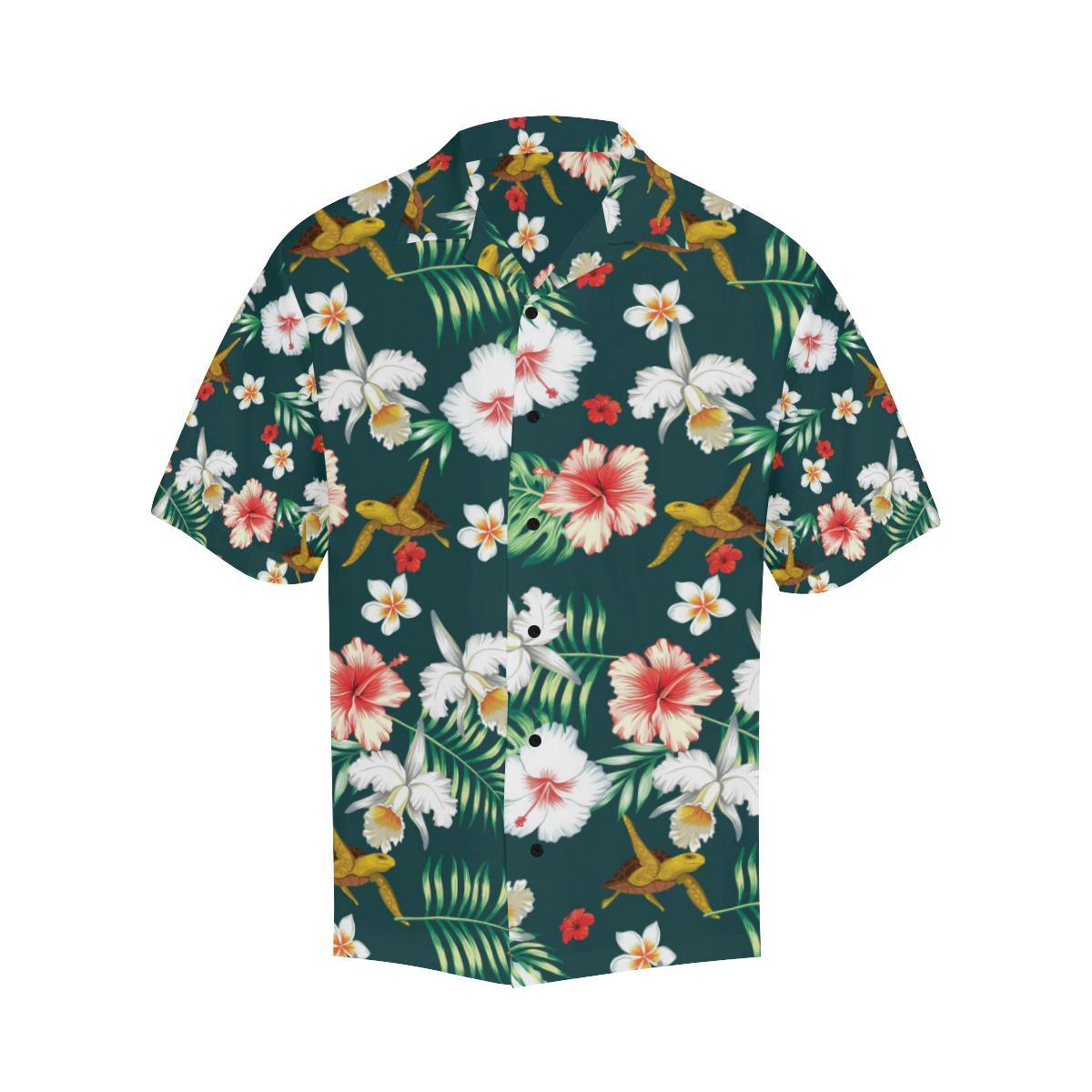 Hawaiian Flower Design with SeaTurtle Print Men Hawaiian Shirt-JorJune