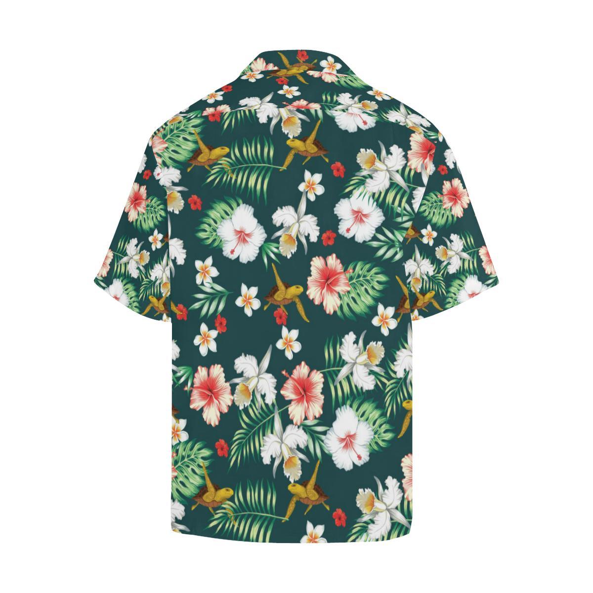 Hawaiian Flower Design with SeaTurtle Print Men Hawaiian Shirt-JorJune