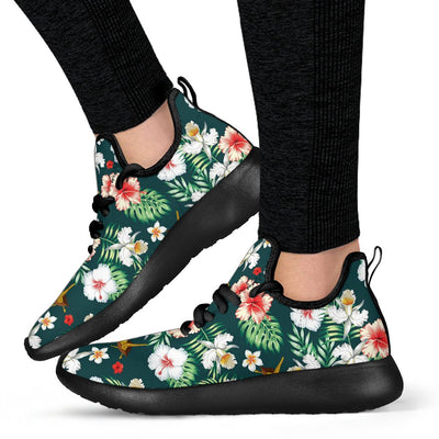 Hawaiian Flower Design with SeaTurtle Print Mesh Knit Sneakers Shoes