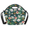 Hawaiian Flower Design with SeaTurtle Print Neoprene Lunch Bag-JorJune