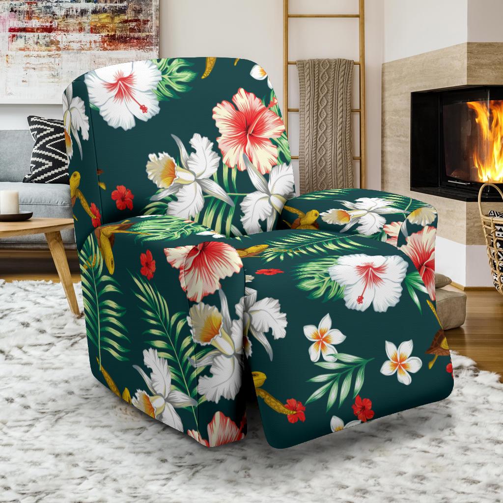 Hawaiian Flower Design with SeaTurtle Print Recliner Slipcover-JORJUNE.COM