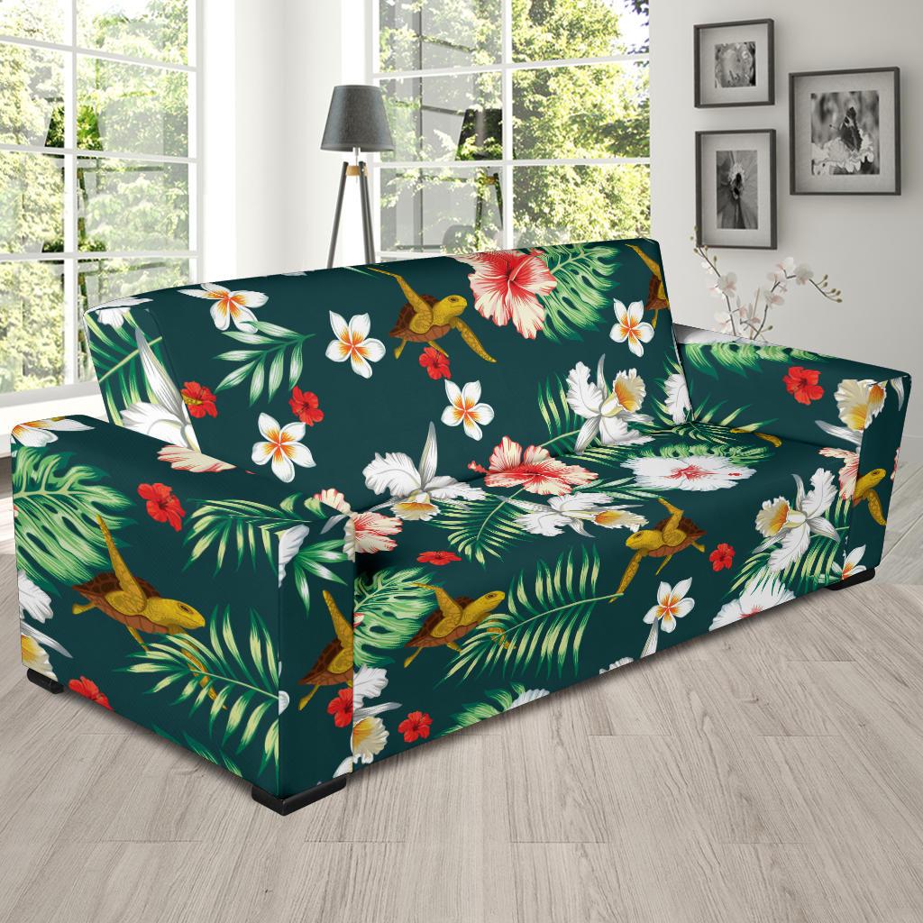 Hawaiian Flower Design with SeaTurtle Print Sofa Slipcover-JORJUNE.COM