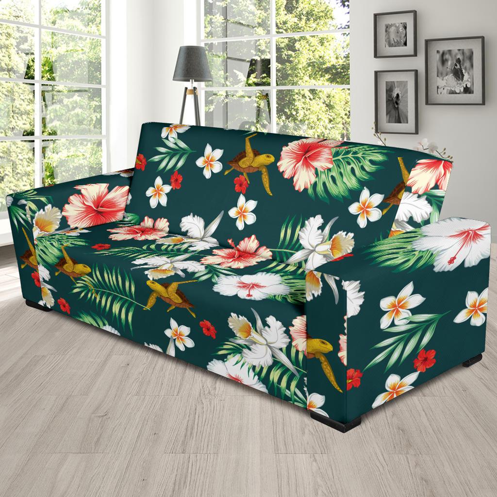 Hawaiian Flower Design with SeaTurtle Print Sofa Slipcover-JORJUNE.COM