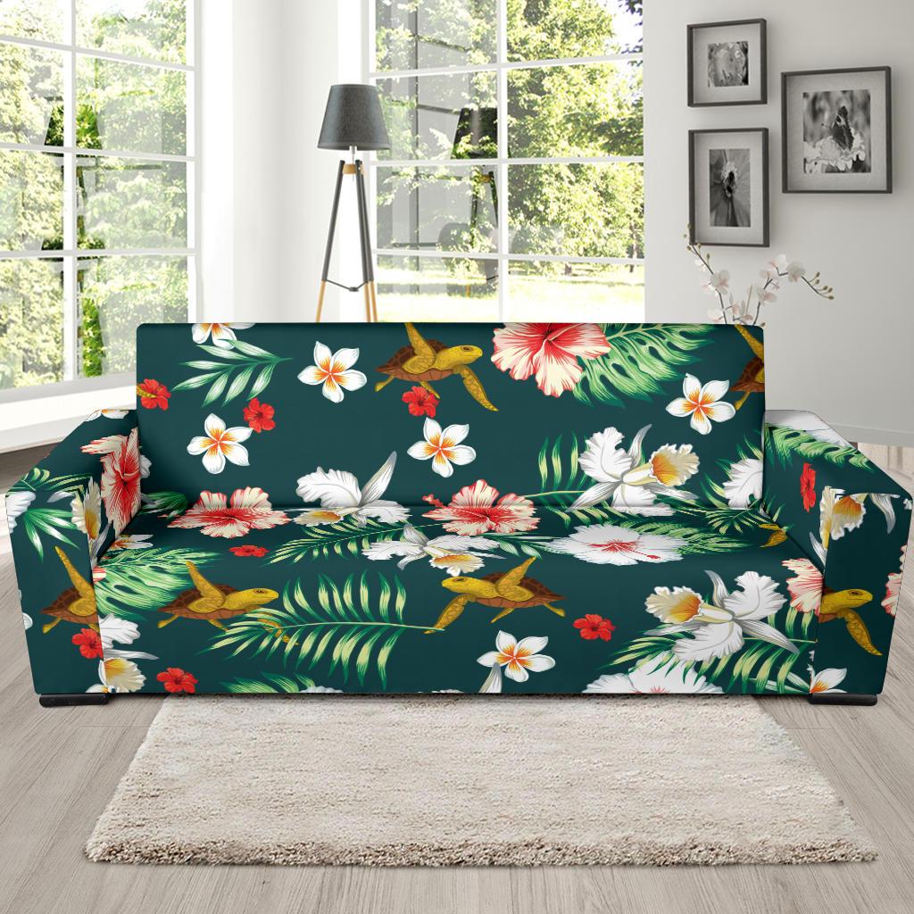 Hawaiian Flower Design with SeaTurtle Print Sofa Slipcover-JORJUNE.COM