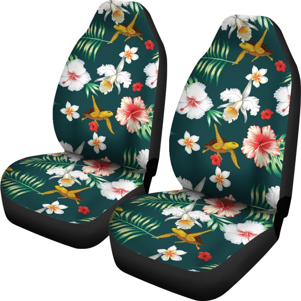 Hawaiian Flower Design with SeaTurtle Print Universal Fit Car Seat Covers-JorJune