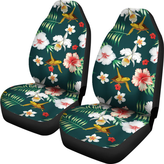Hawaiian Flower Design with SeaTurtle Print Universal Fit Car Seat Covers-JorJune