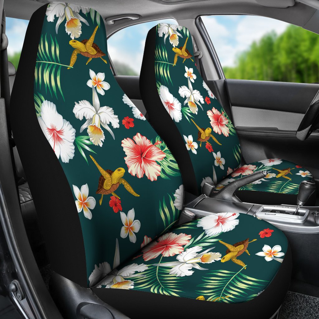 Hawaiian Flower Design with SeaTurtle Print Universal Fit Car Seat Covers-JorJune