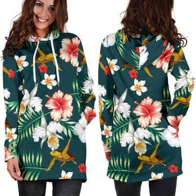 Hawaiian Flower Design with SeaTurtle Print Women Hoodie Dress