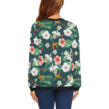 Hawaiian Flower Design with SeaTurtle Print Women Long Sleeve Sweatshirt-JorJune