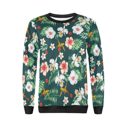Hawaiian Flower Design with SeaTurtle Print Women Long Sleeve Sweatshirt-JorJune