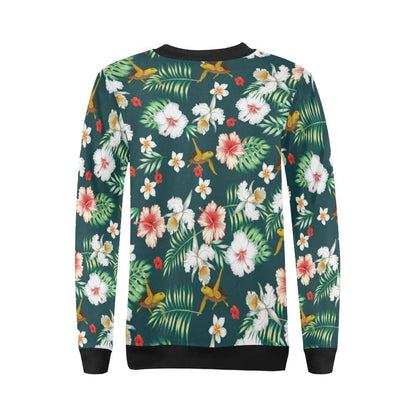 Hawaiian Flower Design with SeaTurtle Print Women Long Sleeve Sweatshirt-JorJune