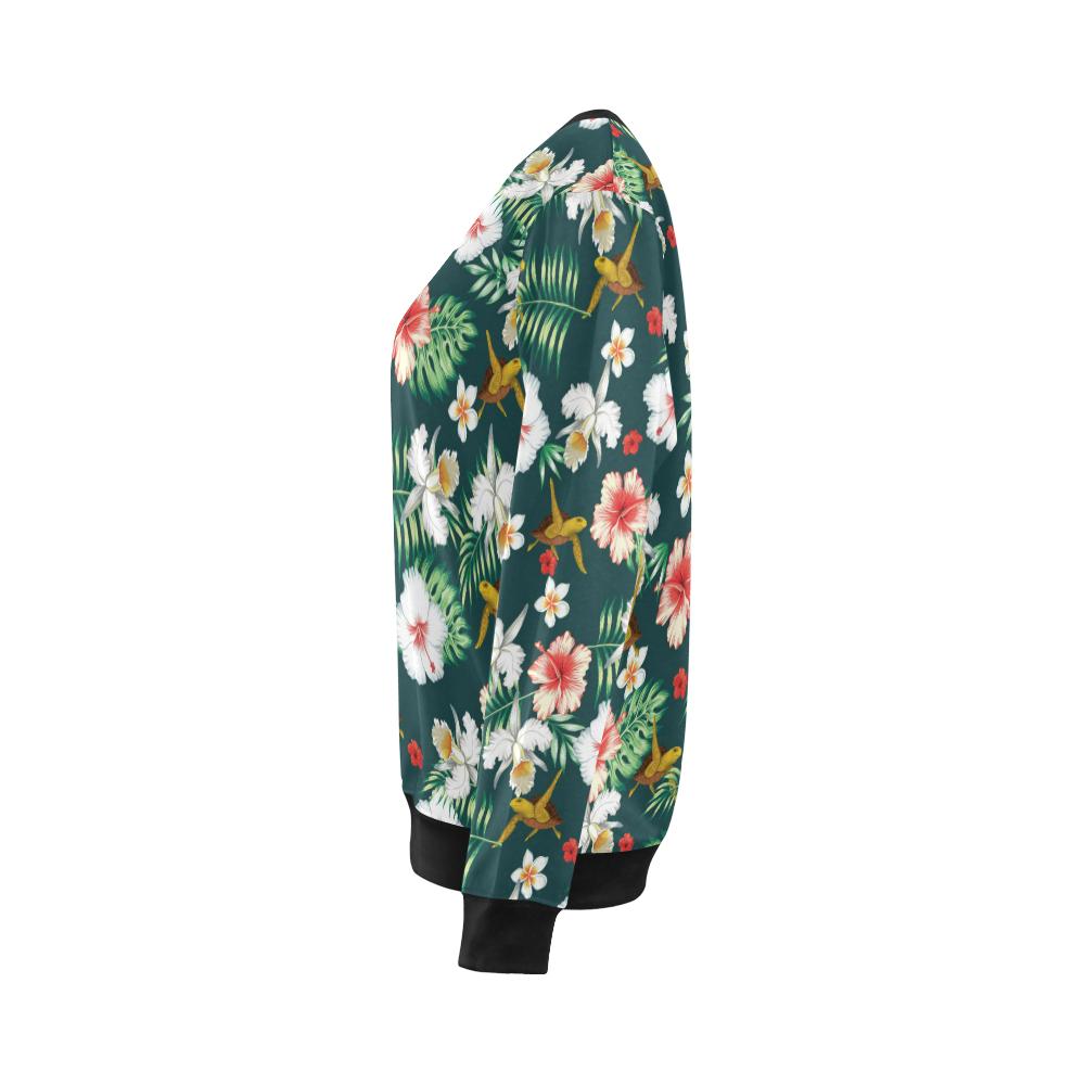 Hawaiian Flower Design with SeaTurtle Print Women Long Sleeve Sweatshirt-JorJune