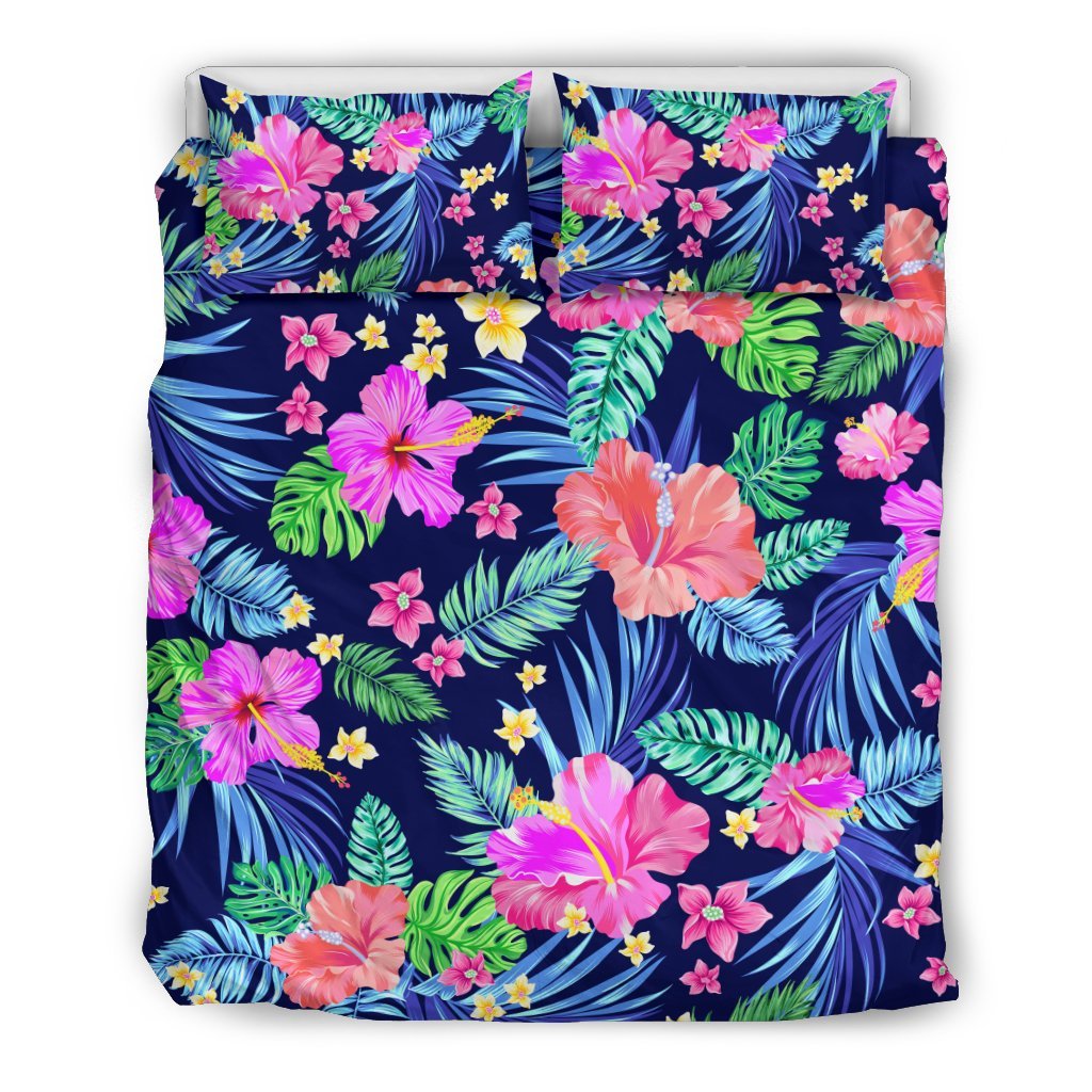 Hawaiian Tropical Hibiscus Neon Duvet Cover Bedding Set