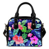 Hawaiian Tropical Hibiscus Neon Leather Shoulder Handbag