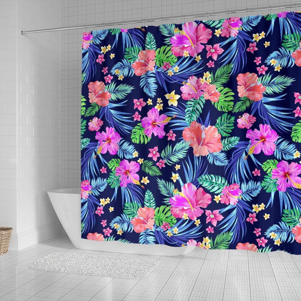 Hawaiian Tropical Hibiscus Neon Shower Curtain