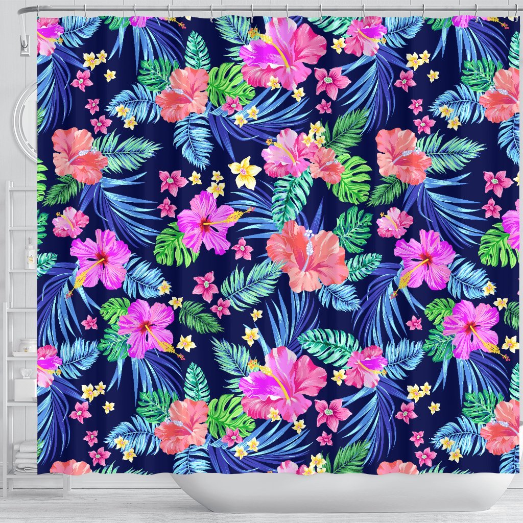 Hawaiian Tropical Hibiscus Neon Shower Curtain