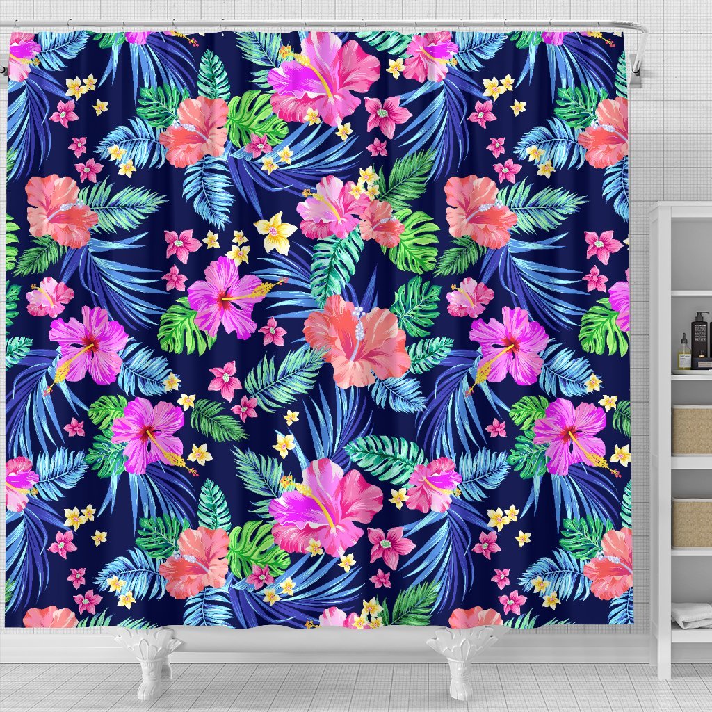 Hawaiian Tropical Hibiscus Neon Shower Curtain